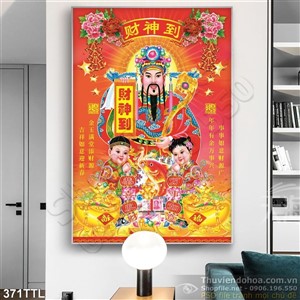 Tranh psd thần tài và tiên đồng trang trí Tết