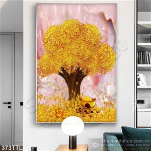 Tranh cây tiền vàng nền đá nam mới 2020