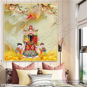 Tranh in uv Phúc Lộc Thọ nền đá phong thủy