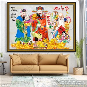Tranh in 3D Phúc Lộc Thọ kim tiền nghệ thuật