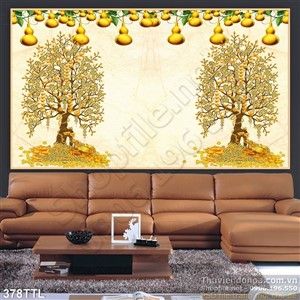 Tranh decor cây tiền vàng nghệ thuật