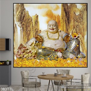 Tranh wall núi vàng và phật