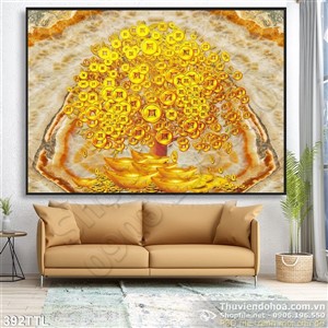 Tranh cái cây đầy vàng wall in uv