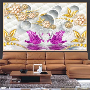 Tranh lụa 3D Thiên nga treo tường