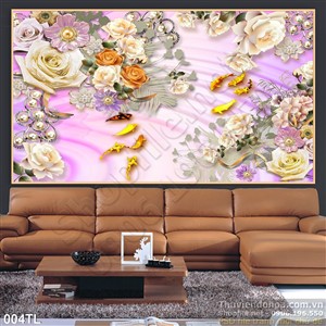 Tranh lụa 3D hoa Hồng trang trí