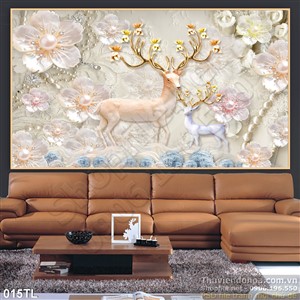 Tranh lụa 3D nai và hoa mai