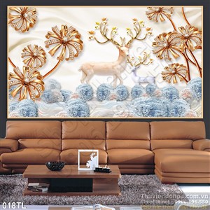 Tranh lụa 3D nai trang trí treo tường đẹp