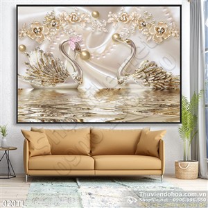 Tranh lụa 3D Thiên nga treo tường