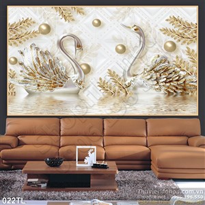 Tranh lụa 3D thiên nga trang trí tường