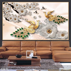 Tranh lụa 3D hoa mai kim cương đẹp