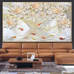 Tranh lụa 3D cá chép và hoa
