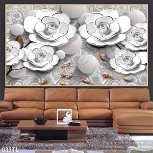 Tranh lụa 3D hoa hồng và cá chép