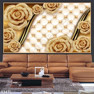 Tranh lụa 3D hoa hồng trang sức vàng