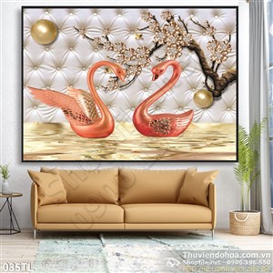 Tranh lụa 3D thiên nga và hoa
