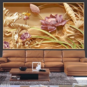 Tranh lụa 3D sen gỗ treo tường đẹp