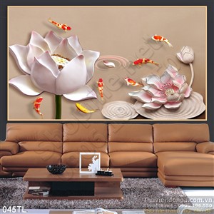 Tranh lụa 3D hoa sen giả ngọc treo tường