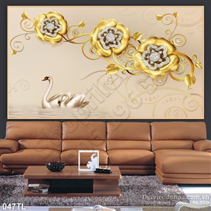 Tranh lụa 3D hoa trang sức và thiên nga