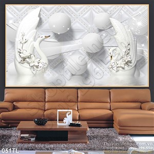 Tranh lụa 3D chim thiên nga treo tường