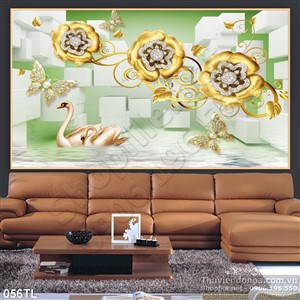 Tranh lụa 3D chim thiên nga và hoa