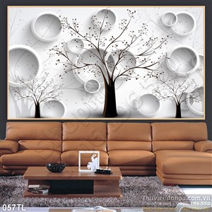 Tranh lụa 3D cây trang trí phòng khách