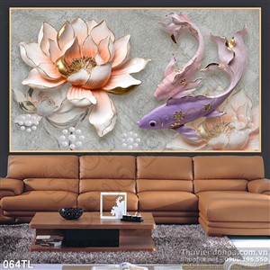 Tranh lụa 3D hoa sen và cá