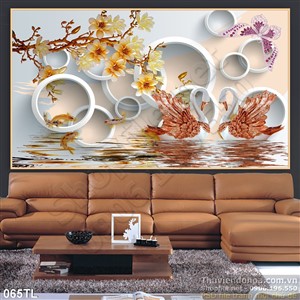 Tranh lụa 3D thiên nga đẹp