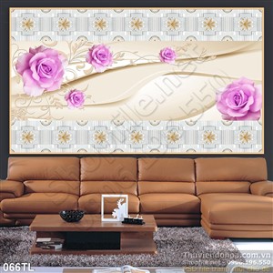 Tranh lụa 3D hoa hồng tím đẹp