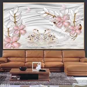 Tranh lụa 3D thiên nga đẹp