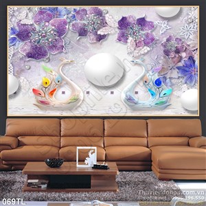 Tranh lụa 3D thiên nga đẹp độc đáo