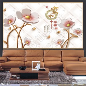 Tranh lụa 3D hoa đào đẹp treo tường