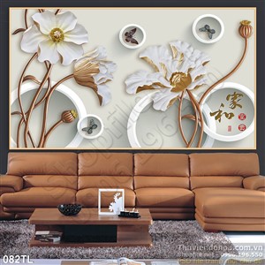 Tranh lụa 3D hoa sen giả ngọc đẹp