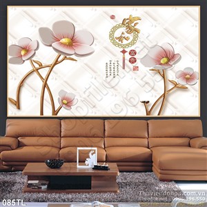Tranh lụa 3D hoa đào giả ngọc đẹp