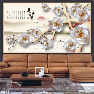Tranh lụa 3D hoa hồng giả ngọc đẹp