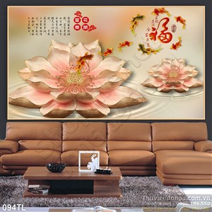 Tranh lụa 3D hoa sen giả ngọc treo tường