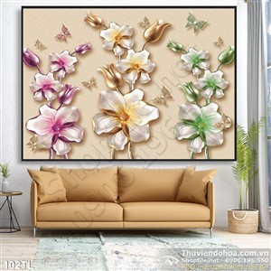 Tranh lụa 3D hoa treo tường độc đáo