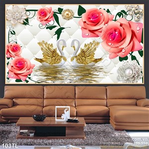 Tranh lụa 3D hoa hồng treo tường