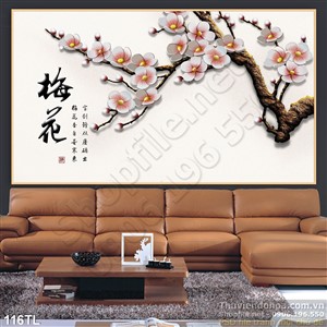 Tranh lụa 3D hoa đào đẹp độc đáo