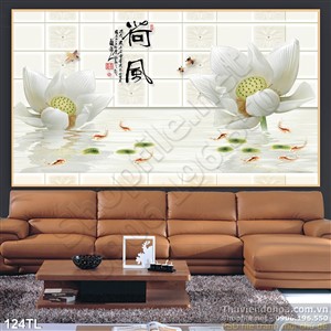 Tranh lụa 3D hoa sen in gạch đẹp