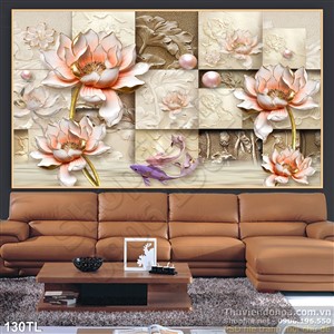 Tranh lụa 3D hoa sen giả ngọc