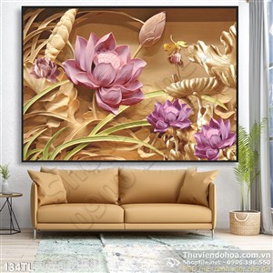 Tranh lụa 3D hoa sen gỗ đẹp