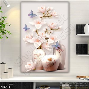 Tranh lụa 3D hoa trang trí đẹp