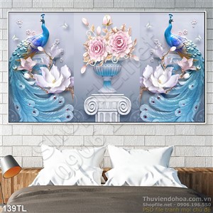 Tranh lụa 3D chim công nghệ thuật đẹp