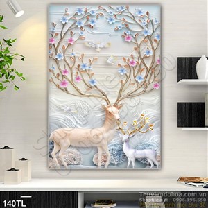 Tranh lụa 3D hươu phong thủy đẹp