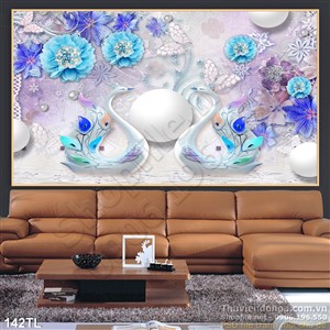 Tranh lụa 3D chim thiên nga phong thủy