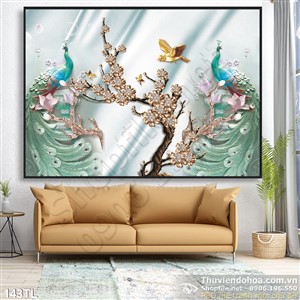 Tranh lụa 3D chim công nghệ thuật đẹp