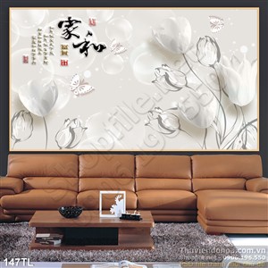Tranh lụa 3D hoa tulip trắng đẹp