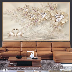 Tranh lụa 3D chim thiên nga