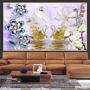 Tranh lụa 3D thiên nga đẹp