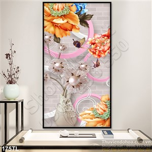 Tranh lụa 3D hoa mai và hoa mẫu đơn