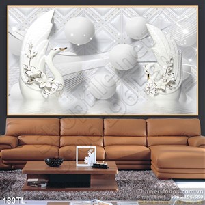 Tranh lụa 3D chim thiên nga đẹp